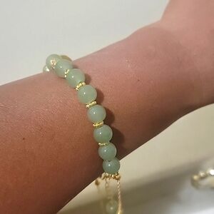 Chinese Style Faux jade women's Gold plated wrist strap double chain Bracelet .